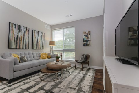Keva Flats luxury apartment living room with wood floors in Exton, PA